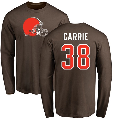 Men Cleveland Browns T J Carrie Brown Jersey #38 NFL Football Name and Number Logo Long Sleeve T Shirt